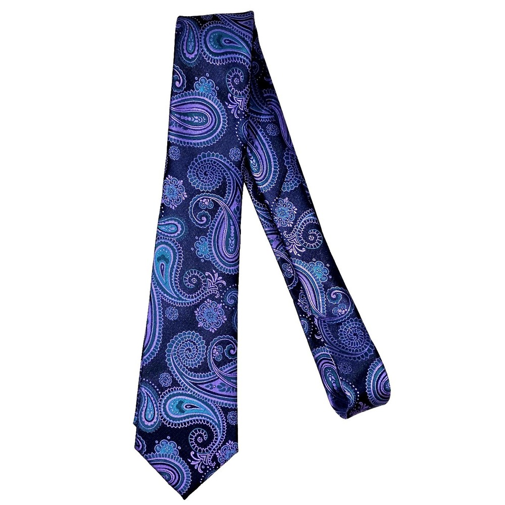 Hi-Tie Necktie Mens OS Purple Paisley Silk Jacquard Handtailored